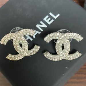 Silver with pearls & crystals Earrings CHANEL Authentic